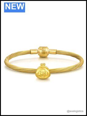 999 24K Gold Mini Wallet Charm Bracelet Unisex 17cm